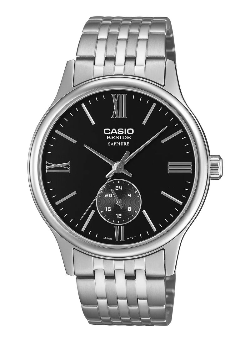 Beside Analog Men's Watch BMS-100D-1AVDF, 47.5mm Black Dial, Silver Stainless Steel Case & Bracelet, 50 m WR